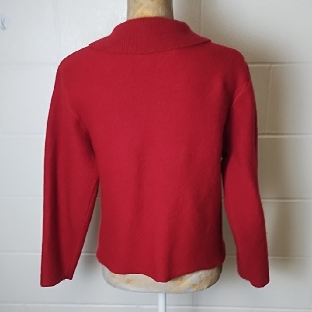 Dark Red Wool Cardigan with Gold Buttons - Picture 2 of 15